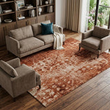 8' X 10' Orange And Taupe Ikat Shag Washable Area Rug With UV Protection - HomeRoots - Flyclothing LLC