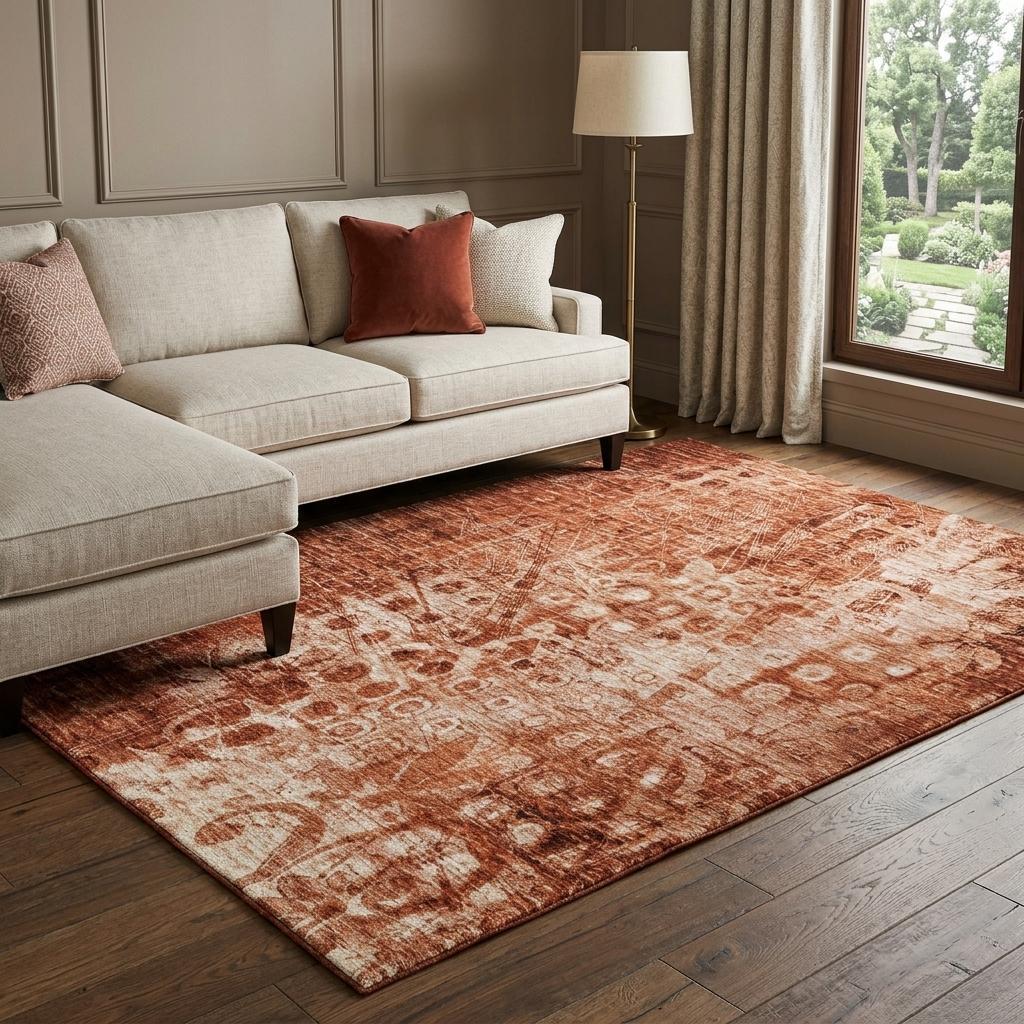 9' X 12' Orange And Taupe Ikat Shag Washable Area Rug With UV Protection - HomeRoots - Flyclothing LLC