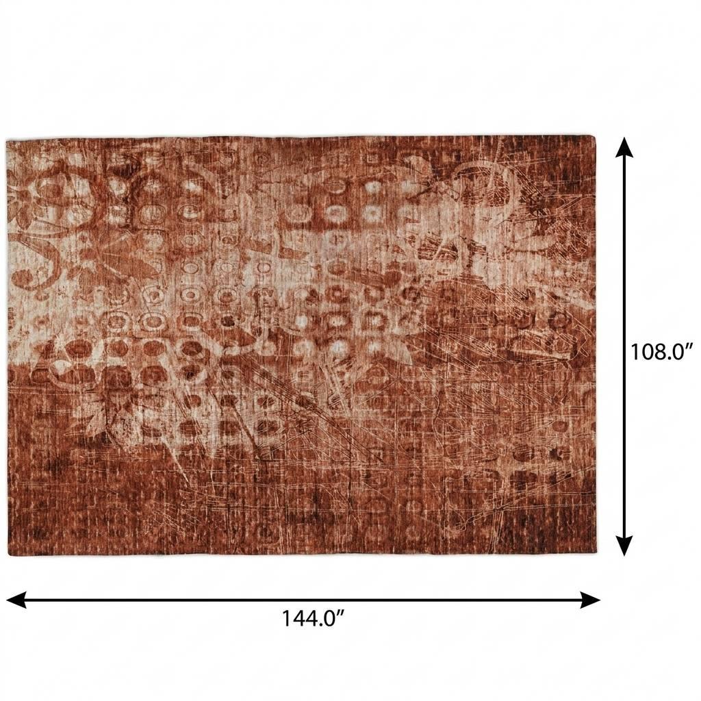 9' X 12' Orange And Taupe Ikat Shag Washable Area Rug With UV Protection - HomeRoots - Flyclothing LLC