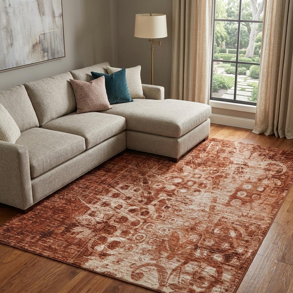 10' X 14' Orange And Taupe Ikat Shag Washable Area Rug With UV Protection - HomeRoots - Flyclothing LLC