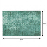 3' X 5' Teal And Ivory Ikat Shag Washable Area Rug With UV Protection - HomeRoots - Flyclothing LLC