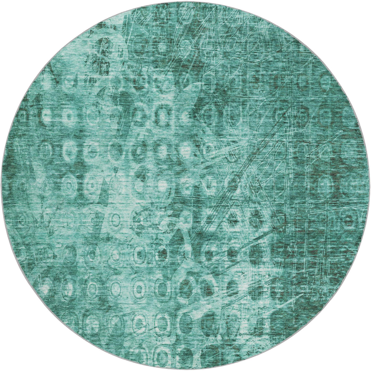 8' Teal And Ivory Ikat Shag Washable Round Rug With UV Protection - HomeRoots - Flyclothing LLC