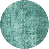 8' Teal And Ivory Ikat Shag Washable Round Rug With UV Protection - HomeRoots - Flyclothing LLC