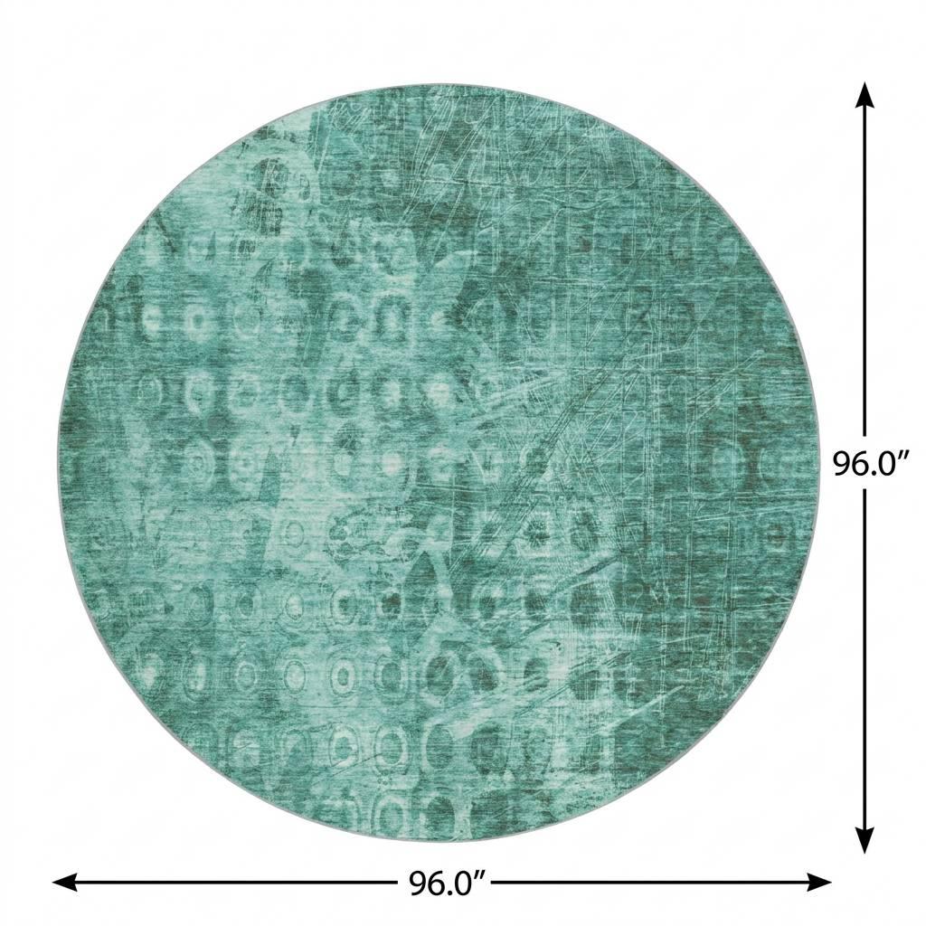 8' Teal And Ivory Ikat Shag Washable Round Rug With UV Protection - HomeRoots - Flyclothing LLC