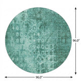 8' Teal And Ivory Ikat Shag Washable Round Rug With UV Protection - HomeRoots - Flyclothing LLC