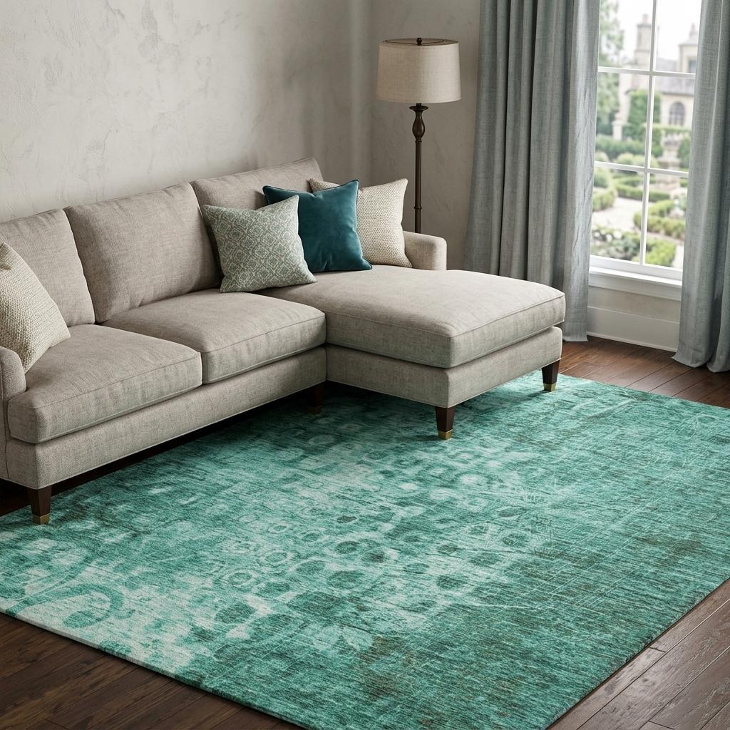 8' X 10' Teal And Ivory Ikat Shag Washable Area Rug With UV Protection - HomeRoots - Flyclothing LLC
