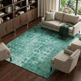 9' X 12' Teal And Ivory Ikat Shag Washable Area Rug With UV Protection - HomeRoots - Flyclothing LLC