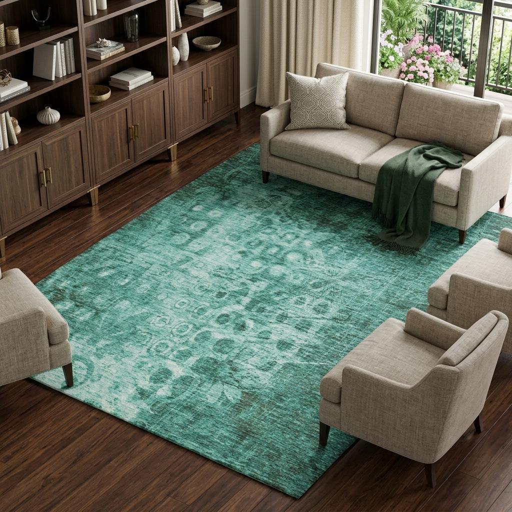 9' X 12' Teal And Ivory Ikat Shag Washable Area Rug With UV Protection - HomeRoots - Flyclothing LLC