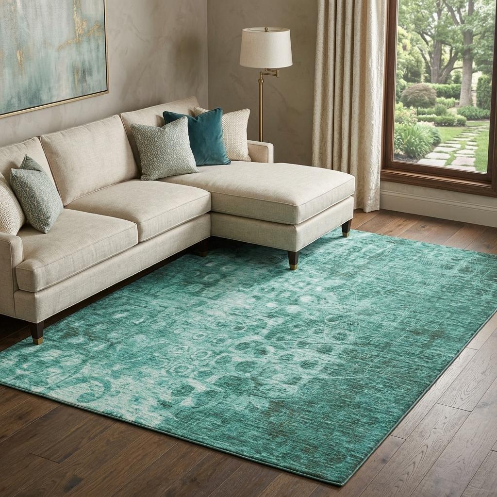 10' X 14' Teal And Ivory Ikat Shag Washable Area Rug With UV Protection - HomeRoots - Flyclothing LLC