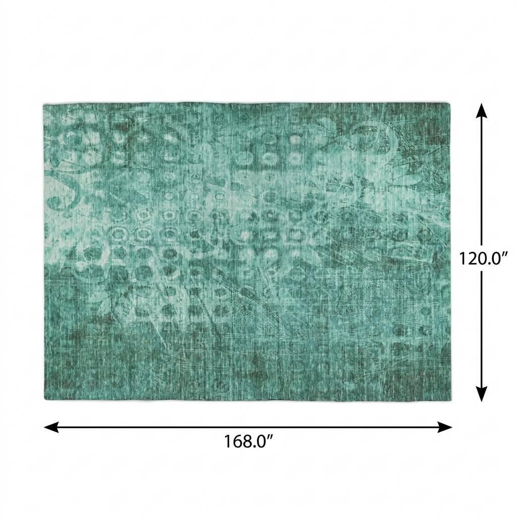 10' X 14' Teal And Ivory Ikat Shag Washable Area Rug With UV Protection - HomeRoots - Flyclothing LLC