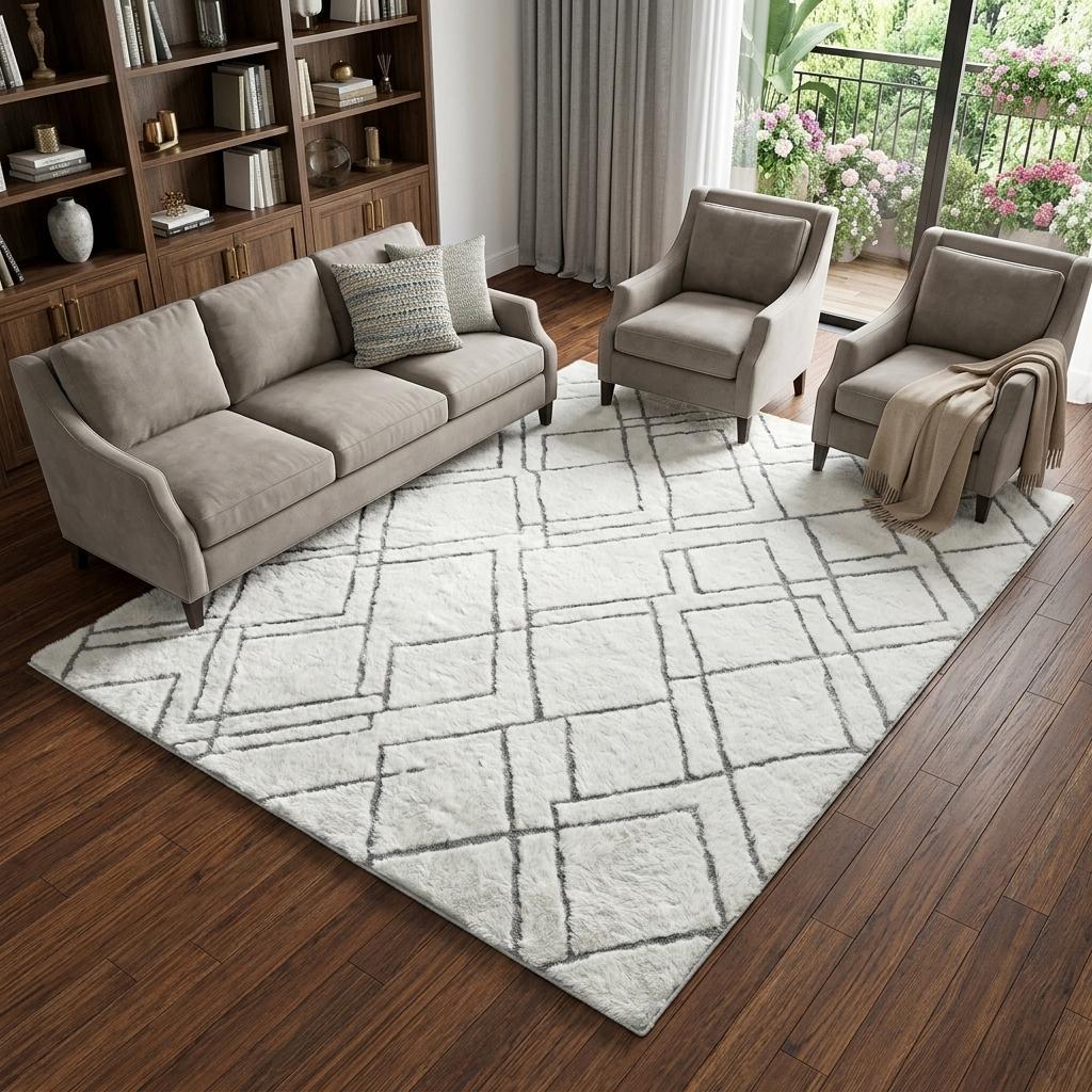 8' X 10' Beige And Ivory Geometric Shag Washable Area Rug With UV Protection - HomeRoots - Flyclothing LLC