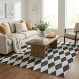 5' X 8' Black And Ivory Geometric Shag Washable Area Rug With UV Protection - HomeRoots - Flyclothing LLC