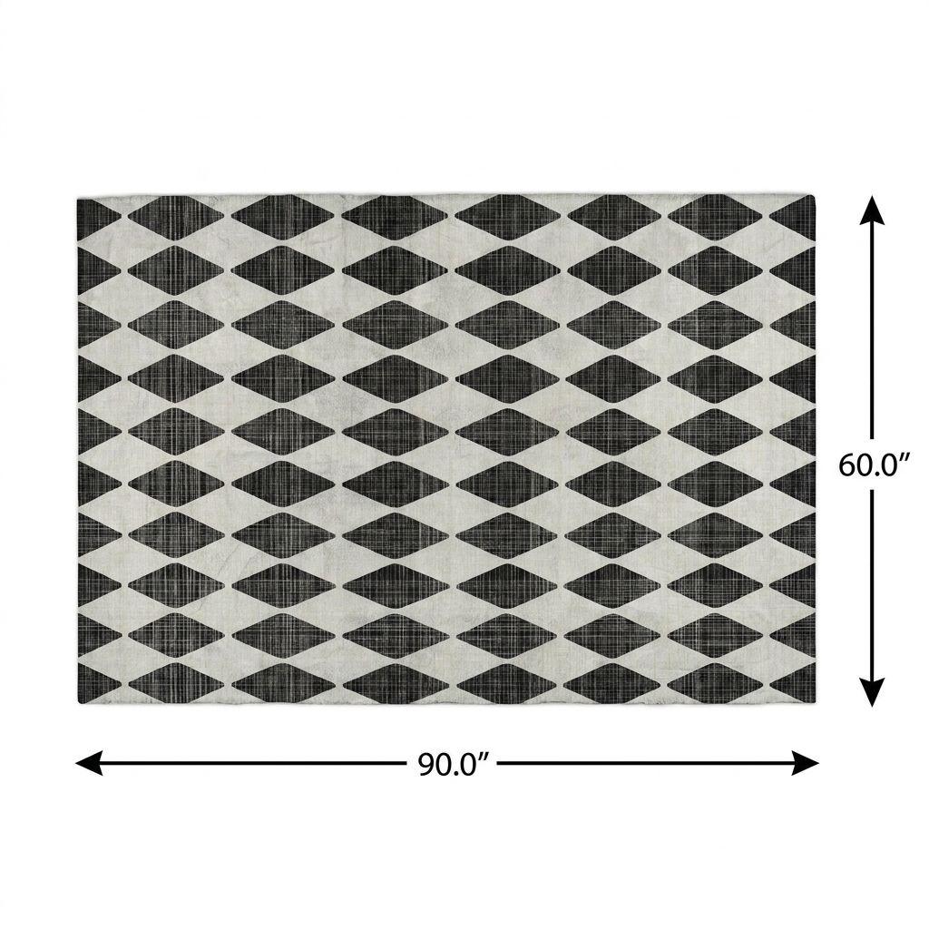 5' X 8' Black And Ivory Geometric Shag Washable Area Rug With UV Protection - HomeRoots - Flyclothing LLC