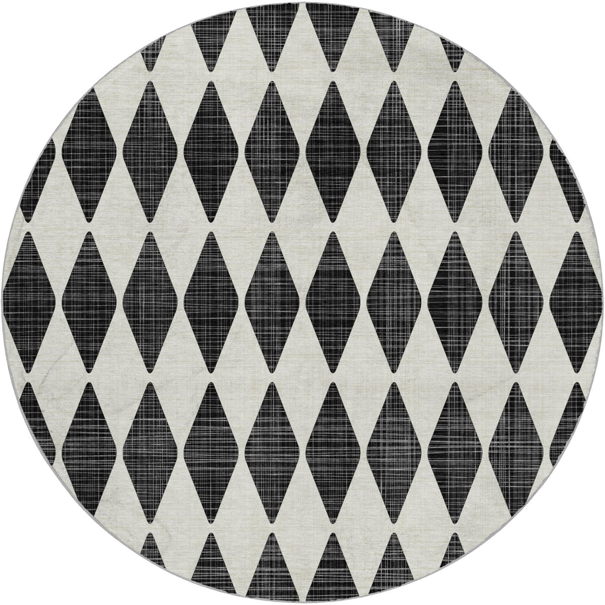 8' Black And Ivory Geometric Shag Washable Round Rug With UV Protection - HomeRoots - Flyclothing LLC