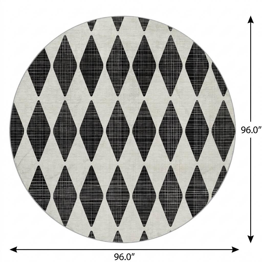 8' Black And Ivory Geometric Shag Washable Round Rug With UV Protection - HomeRoots - Flyclothing LLC