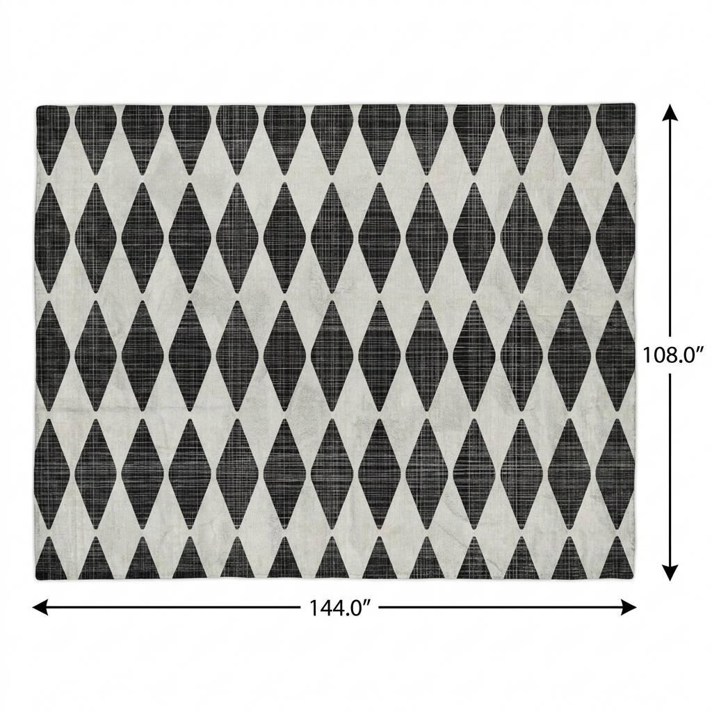 9' X 12' Black And Ivory Geometric Shag Washable Area Rug With UV Protection - HomeRoots - Flyclothing LLC