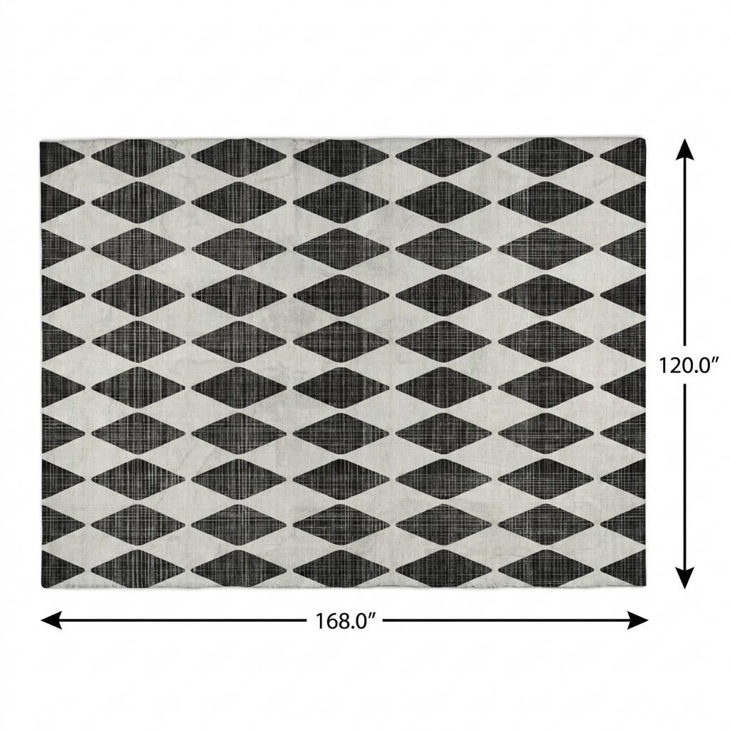 10' X 14' Black And Ivory Geometric Shag Washable Area Rug With UV Protection - HomeRoots - Flyclothing LLC