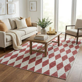 5' X 8' Burgundy And Ivory Geometric Shag Washable Area Rug With UV Protection - HomeRoots - Flyclothing LLC