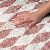 5' X 8' Burgundy And Ivory Geometric Shag Washable Area Rug With UV Protection - HomeRoots - Flyclothing LLC