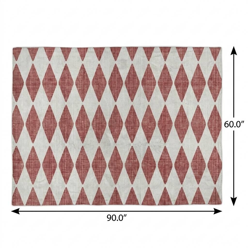 5' X 8' Burgundy And Ivory Geometric Shag Washable Area Rug With UV Protection - HomeRoots - Flyclothing LLC
