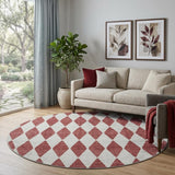 8' Burgundy And Ivory Geometric Shag Washable Round Rug With UV Protection - HomeRoots - Flyclothing LLC
