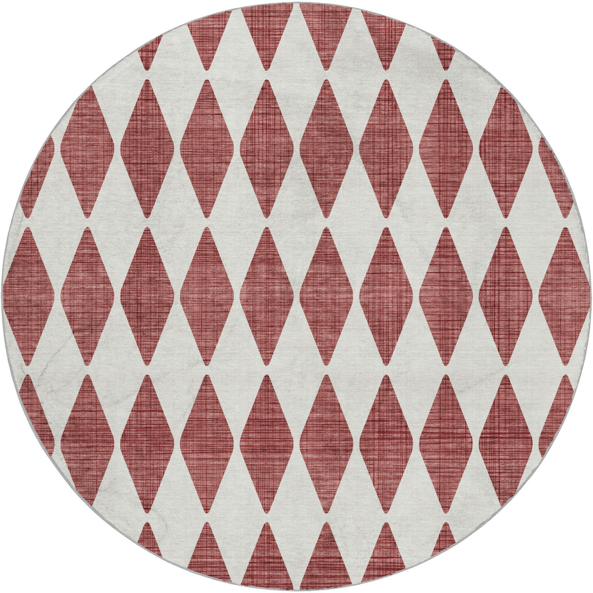8' Burgundy And Ivory Geometric Shag Washable Round Rug With UV Protection - HomeRoots - Flyclothing LLC