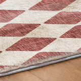8' Burgundy And Ivory Geometric Shag Washable Round Rug With UV Protection - HomeRoots - Flyclothing LLC