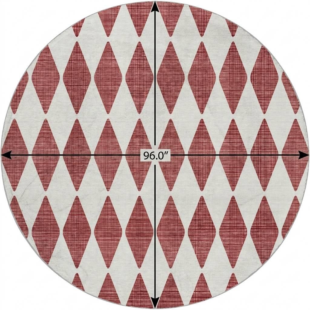 8' Burgundy And Ivory Geometric Shag Washable Round Rug With UV Protection - HomeRoots - Flyclothing LLC
