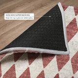 8' Burgundy And Ivory Geometric Shag Washable Round Rug With UV Protection - HomeRoots - Flyclothing LLC