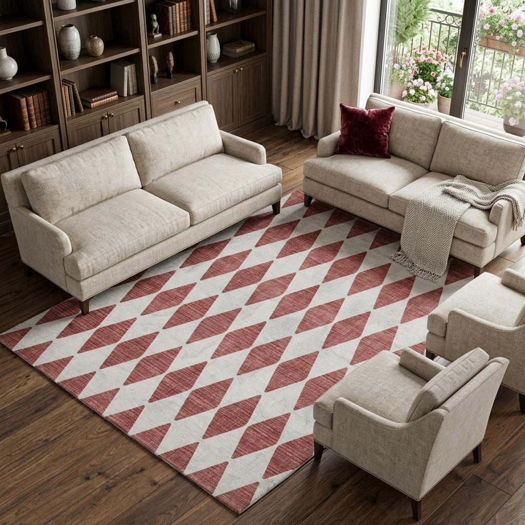 8' X 10' Burgundy And Ivory Geometric Shag Washable Area Rug With UV Protection - HomeRoots - Flyclothing LLC