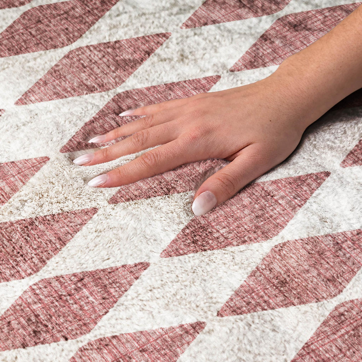 8' X 10' Burgundy And Ivory Geometric Shag Washable Area Rug With UV Protection - HomeRoots - Flyclothing LLC