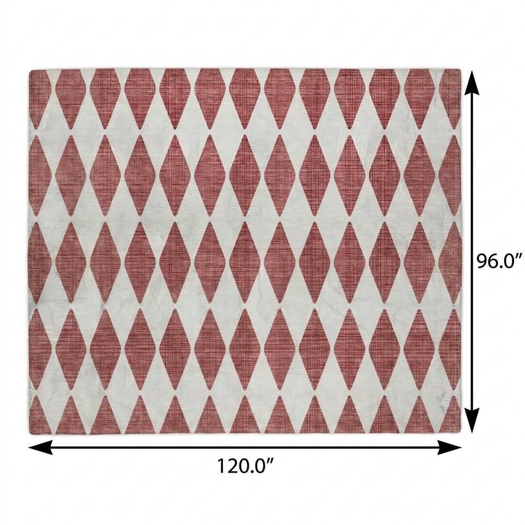 8' X 10' Burgundy And Ivory Geometric Shag Washable Area Rug With UV Protection - HomeRoots - Flyclothing LLC