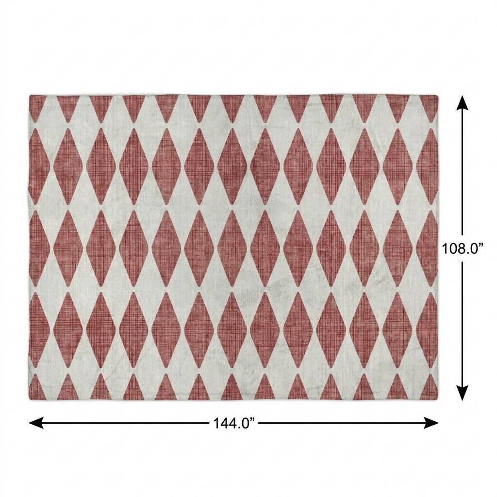 9' X 12' Burgundy And Ivory Geometric Shag Washable Area Rug With UV Protection - HomeRoots - Flyclothing LLC