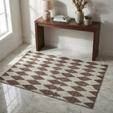 3' X 5' Brown And Ivory Geometric Shag Washable Area Rug With UV Protection - HomeRoots - Flyclothing LLC