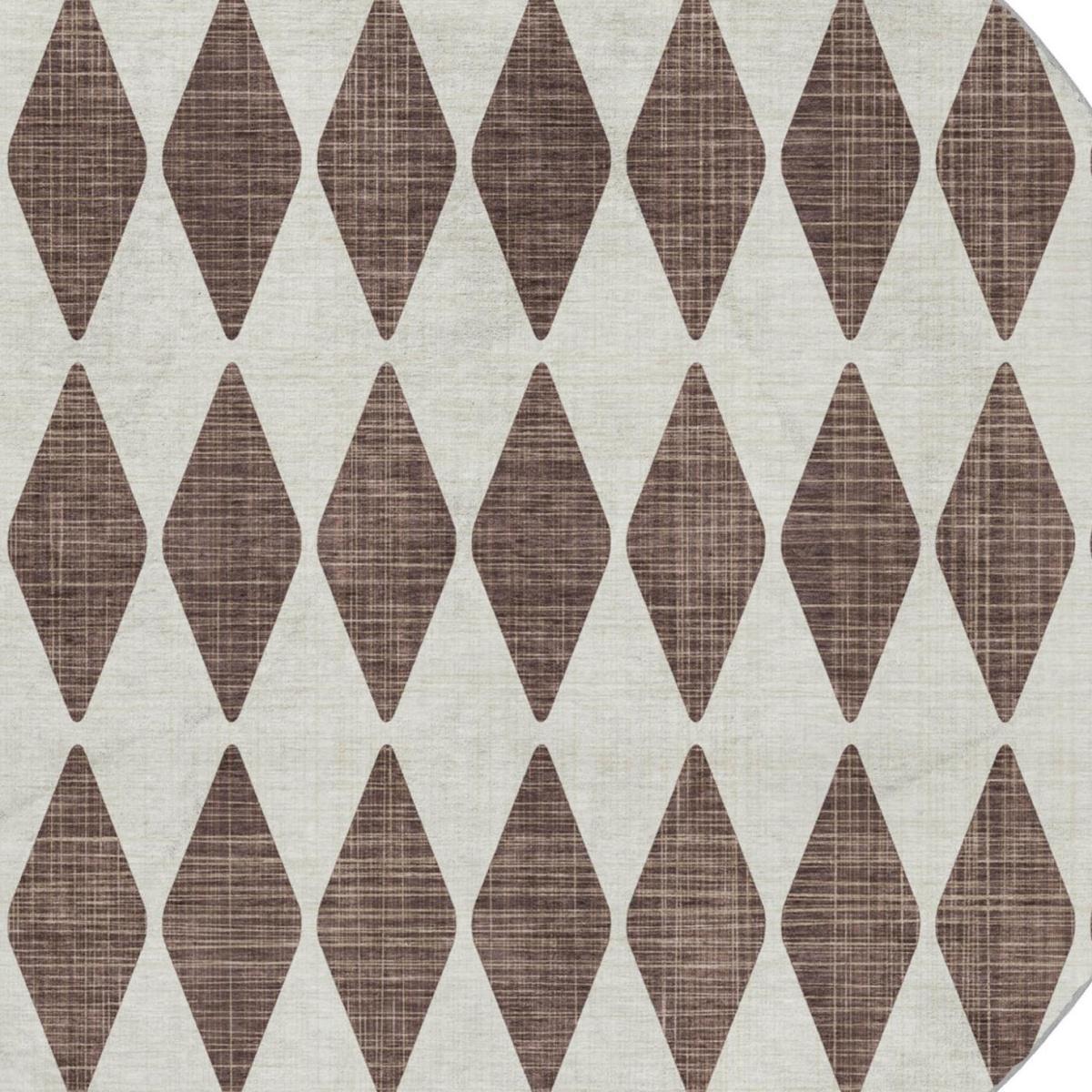 8' Brown And Ivory Geometric Shag Washable Round Rug With UV Protection - HomeRoots - Flyclothing LLC