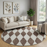 8' Brown And Ivory Geometric Shag Washable Round Rug With UV Protection - HomeRoots - Flyclothing LLC