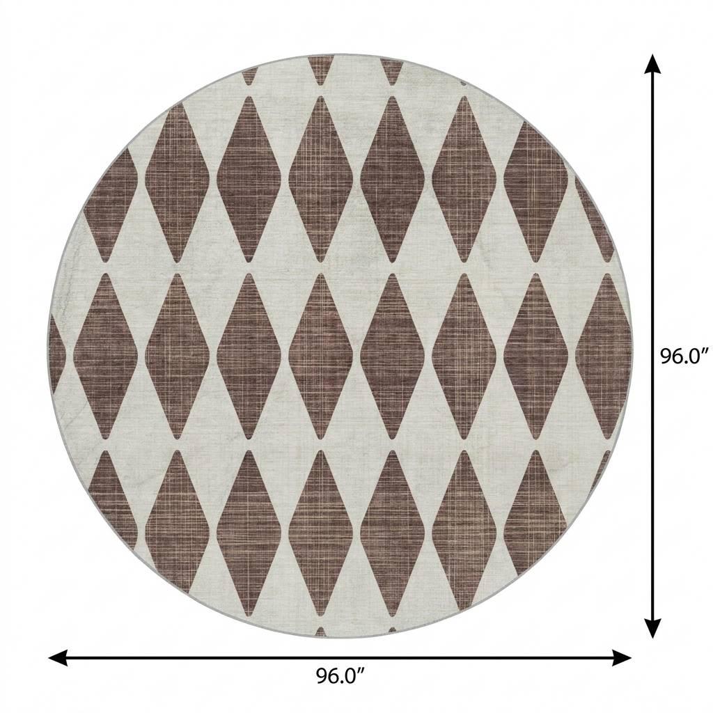 8' Brown And Ivory Geometric Shag Washable Round Rug With UV Protection - HomeRoots - Flyclothing LLC