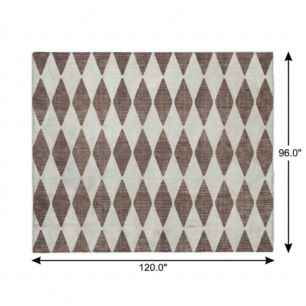 8' X 10' Brown And Ivory Geometric Shag Washable Area Rug With UV Protection - HomeRoots - Flyclothing LLC