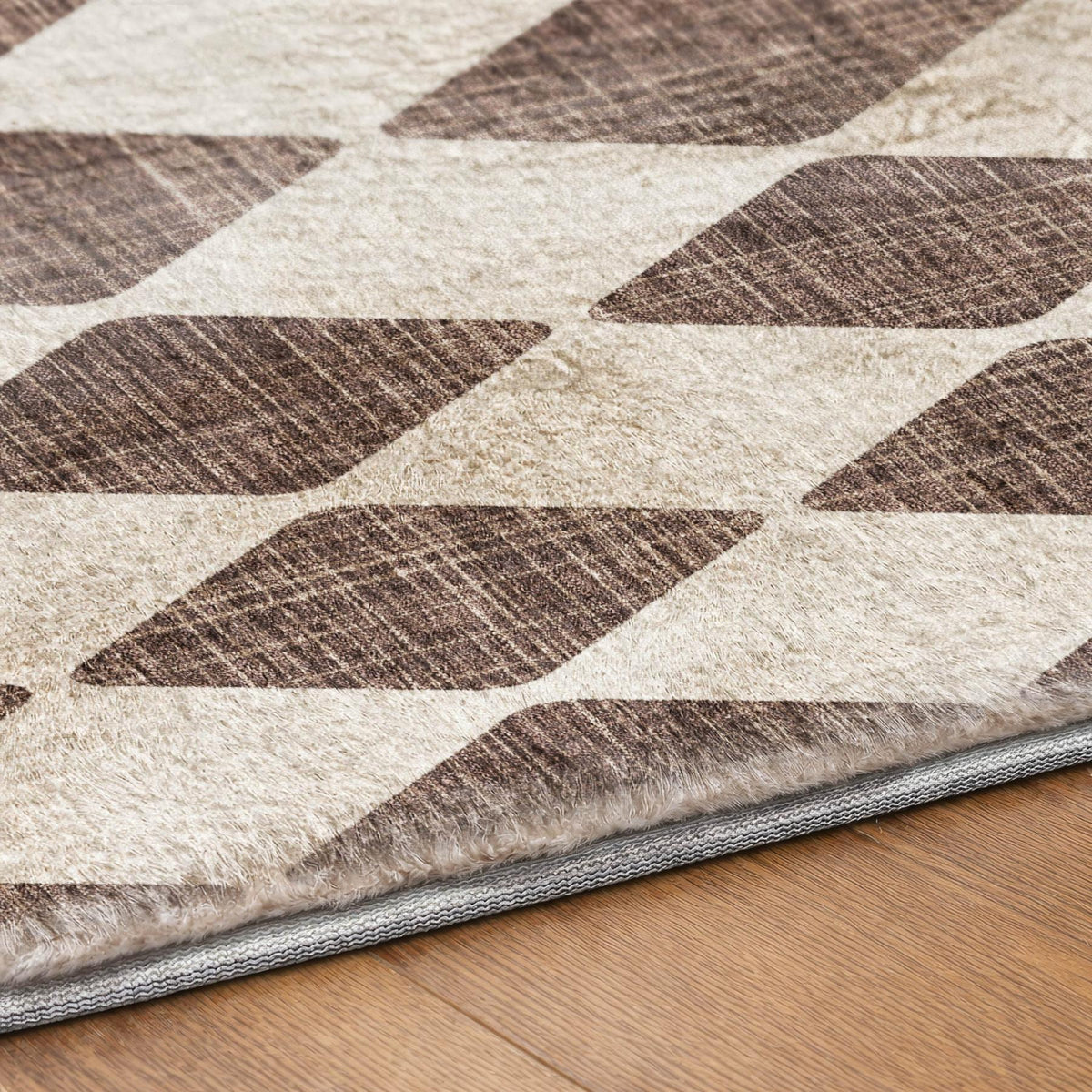 9' X 12' Brown And Ivory Geometric Shag Washable Area Rug With UV Protection - HomeRoots - Flyclothing LLC