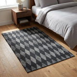 3' X 5' Charcoal And Gray Geometric Shag Washable Area Rug With UV Protection - HomeRoots - Flyclothing LLC