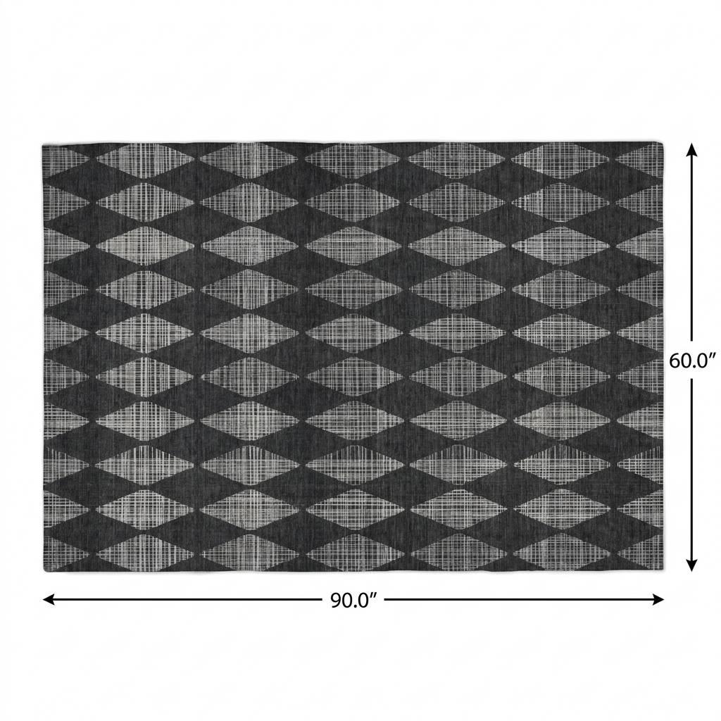 5' X 8' Charcoal And Gray Geometric Shag Washable Area Rug With UV Protection - HomeRoots - Flyclothing LLC