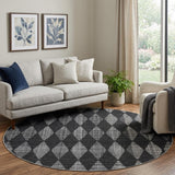 8' Charcoal And Gray Geometric Shag Washable Round Rug With UV Protection - HomeRoots - Flyclothing LLC