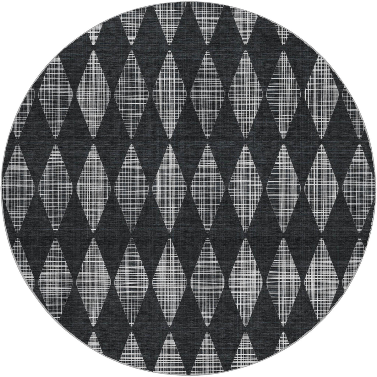 8' Charcoal And Gray Geometric Shag Washable Round Rug With UV Protection - HomeRoots - Flyclothing LLC