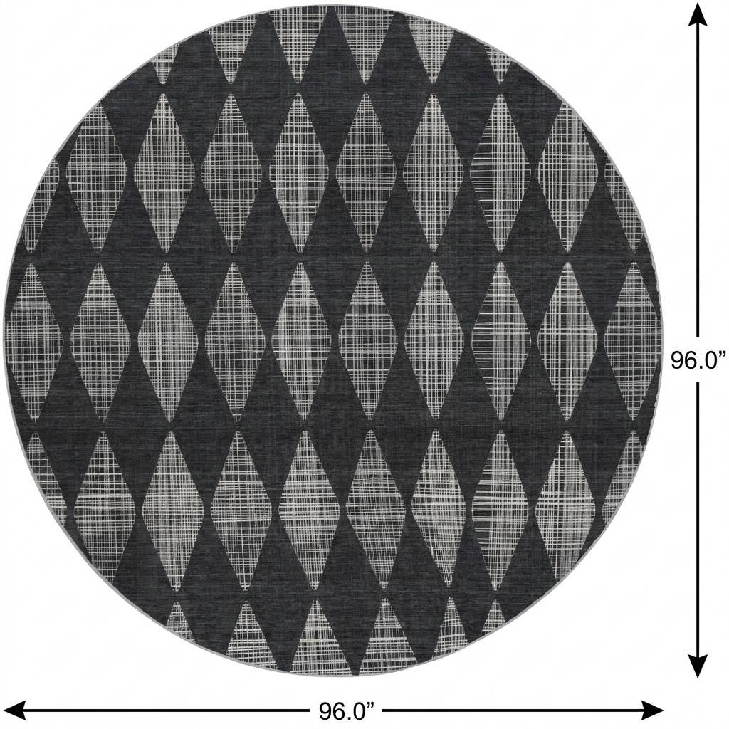 8' Charcoal And Gray Geometric Shag Washable Round Rug With UV Protection - HomeRoots - Flyclothing LLC