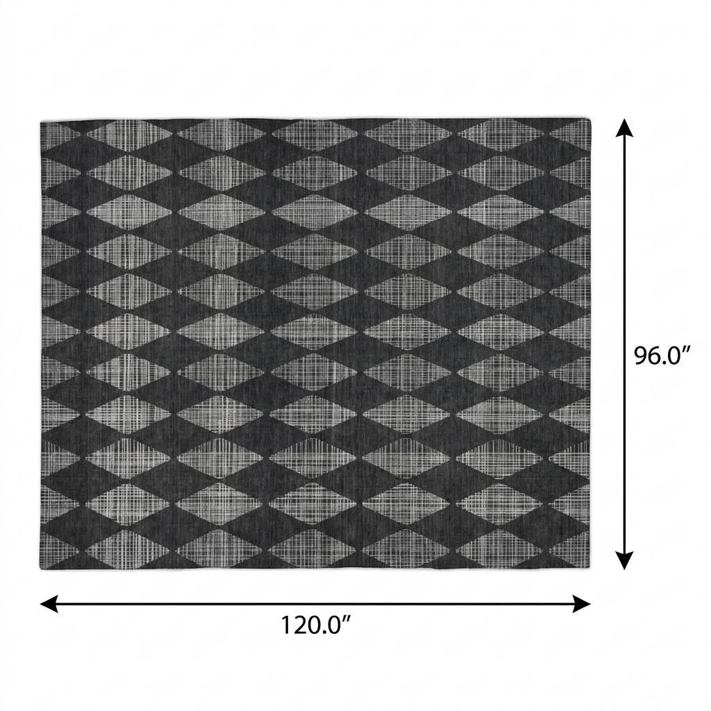 8' X 10' Charcoal And Gray Geometric Shag Washable Area Rug With UV Protection - HomeRoots - Flyclothing LLC