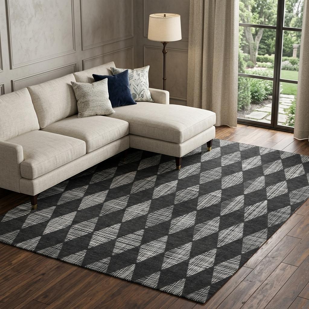 9' X 12' Charcoal And Gray Geometric Shag Washable Area Rug With UV Protection - HomeRoots - Flyclothing LLC