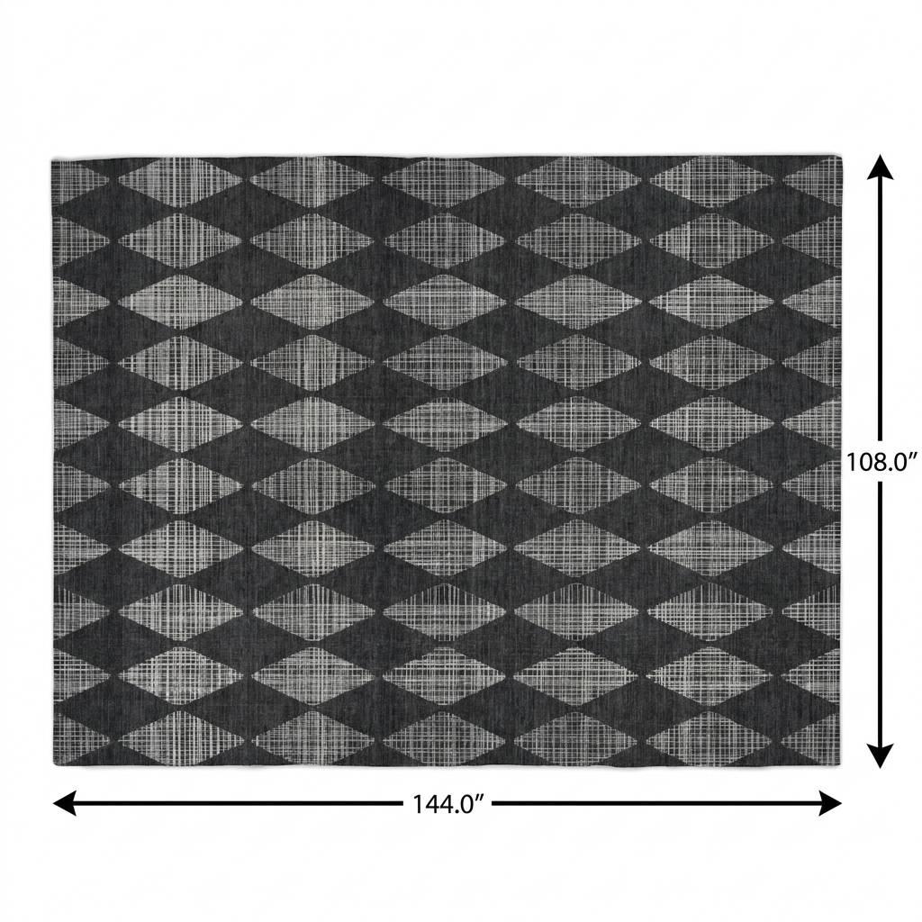9' X 12' Charcoal And Gray Geometric Shag Washable Area Rug With UV Protection - HomeRoots - Flyclothing LLC