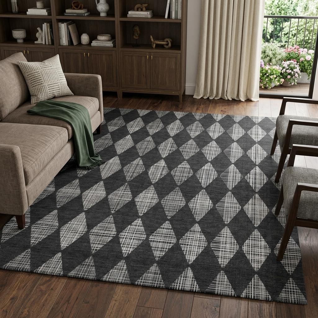 10' X 14' Charcoal And Gray Geometric Shag Washable Area Rug With UV Protection - HomeRoots - Flyclothing LLC