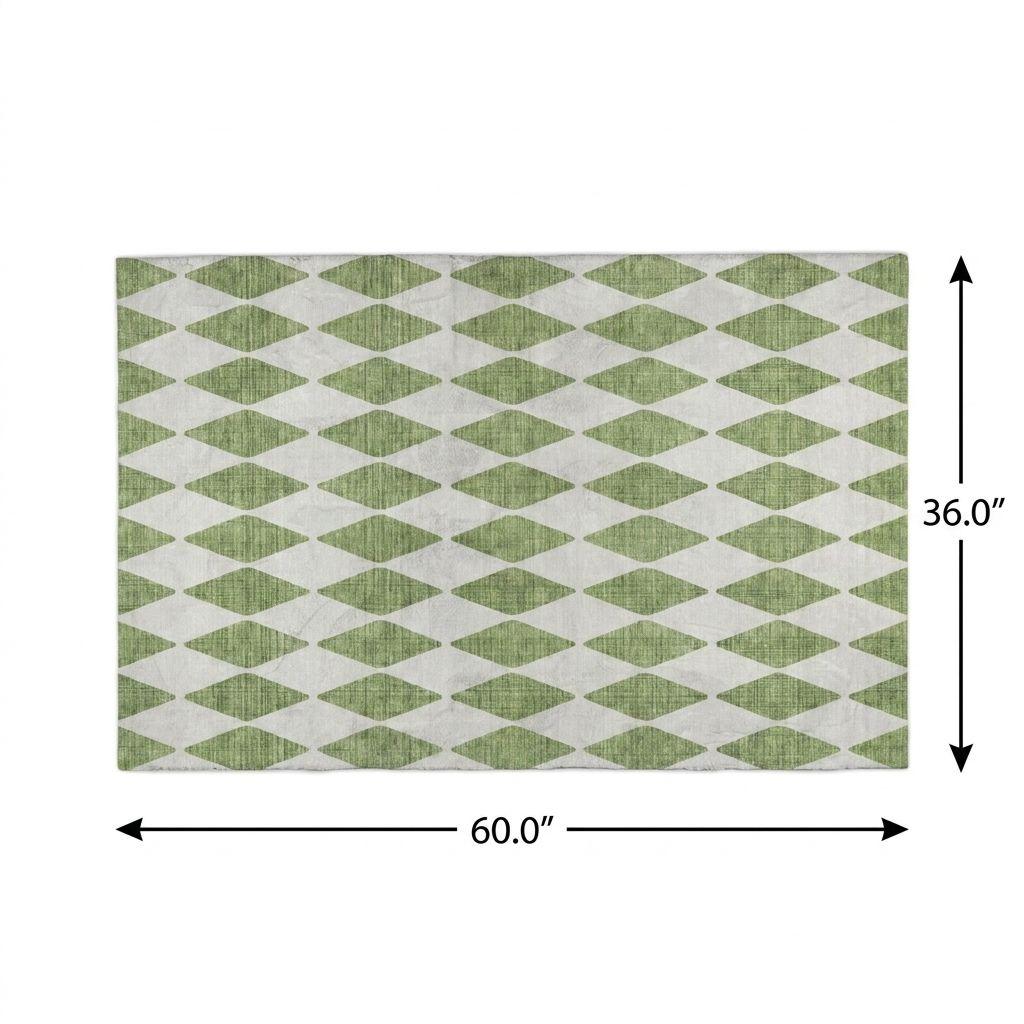 3' X 5' Green And Ivory Geometric Shag Washable Area Rug With UV Protection - HomeRoots - Flyclothing LLC