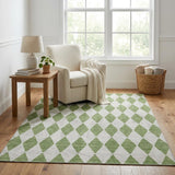 5' X 8' Green And Ivory Geometric Shag Washable Area Rug With UV Protection - HomeRoots - Flyclothing LLC